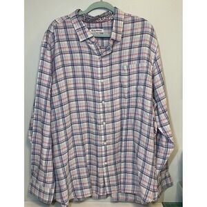 Tommy Bahama 100% Linen Shirt Mens XXL Pink Blue Striped Button Up Long‎ Sleeve